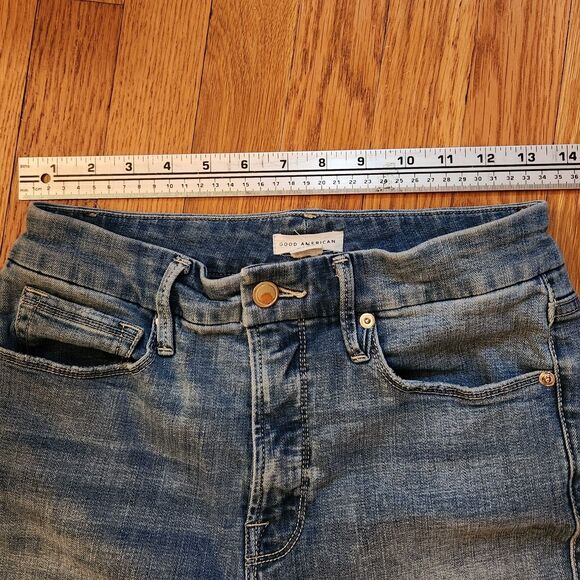 Good American Good Legs High Waist Ripped Crop Skinny Jeans In Blue617, Sz 6/28 - Picture 6 of 8